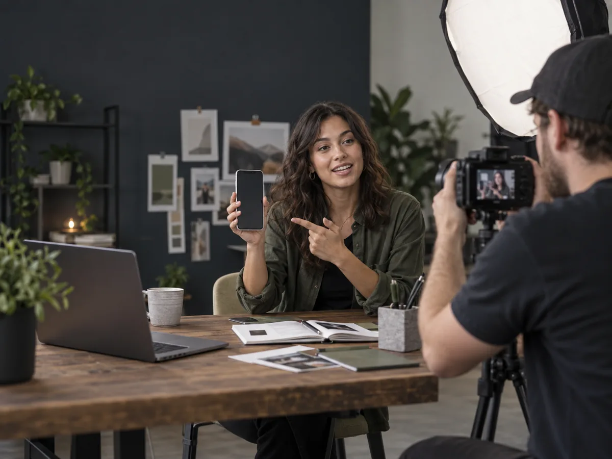 Creative team filming a smartphone app demonstration